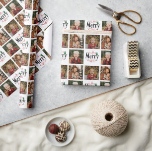 Papel De Presente Colagem de Fotos Personalizada "Feliz" Moldagem de