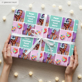 Papel De Presente Colagem de Fotos Personalizada Padrão Verde Modern