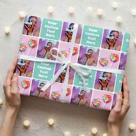 Papel De Presente Colagem de Fotos Personalizada Padrão Verde Modern