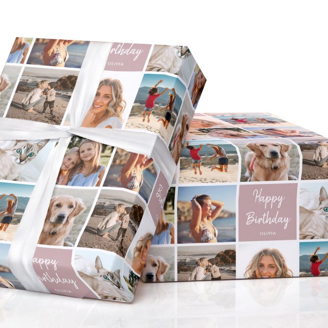 Papel De Presente Colagem de Fotos Personalizada - Rosa Moderno de A (Criador carregado)