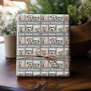 Papel De Presente Colagem de Fotos Quadradas do Nome de Aniversário 