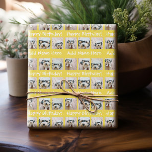 Papel De Presente Colagem de Fotos Quadradas do Nome de Aniversário 