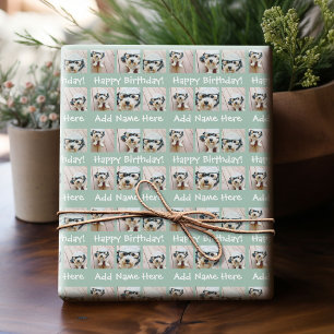Papel De Presente Colagem de Fotos Quadradas do Nome de Aniversário