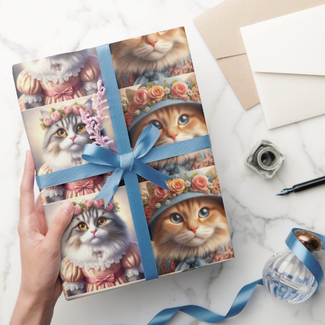Papel De Presente Colagem de Gatos Bem Vestidos  (Presentear)