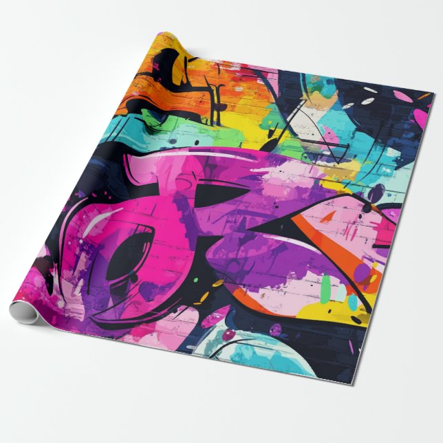 Papel De Presente Colagem de Grafite Urbana com Cores Intensas  Pint (Desenrolado)