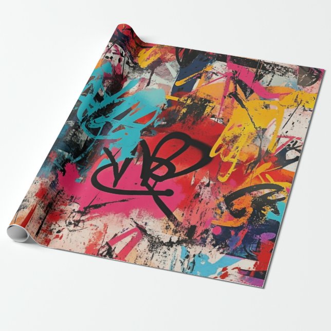 Papel De Presente Colagem de Grafite Urbana com Cores Intensas Pintu (Desenrolado)