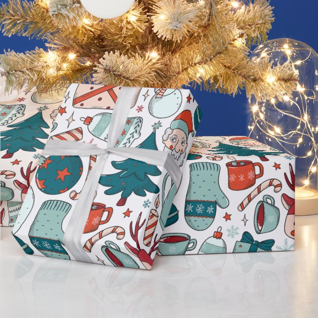 Papel De Presente Colagem de Natal Alegre, Árvores de Natal, Luvas (Feriados)