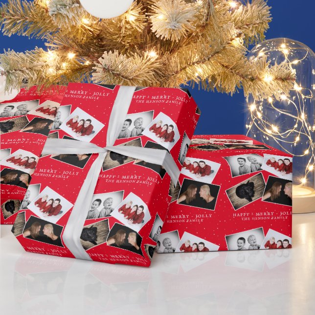 Papel De Presente Colagem de Natal da Família Vermelha Festiva (Feriados)