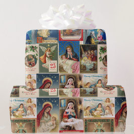 Papel De Presente Colagem de Natal de Cartões Postais Antigos Jesus 
