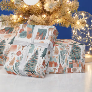 Papel De Presente Colagem de Natal Moderno Boho