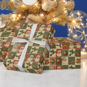 Papel De Presente Colagem de Natal Retro Holly Jolly