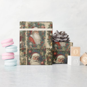 Papel De Presente Colagem de Natal Vitoriana e Papais noeis Retro