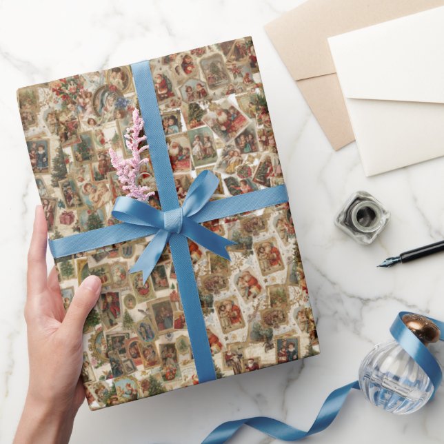 Papel De Presente Colagem de Natal Vitoriano Antigo | Férias Retrô (Presentear)