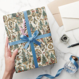Papel De Presente Colagem de Natal Vitoriano Vintage | Papai Noel Re