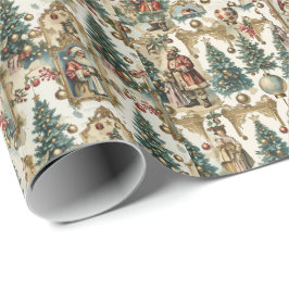 Papel De Presente Colagem de Natal Vitoriano Vintage | Papai Noel Re
