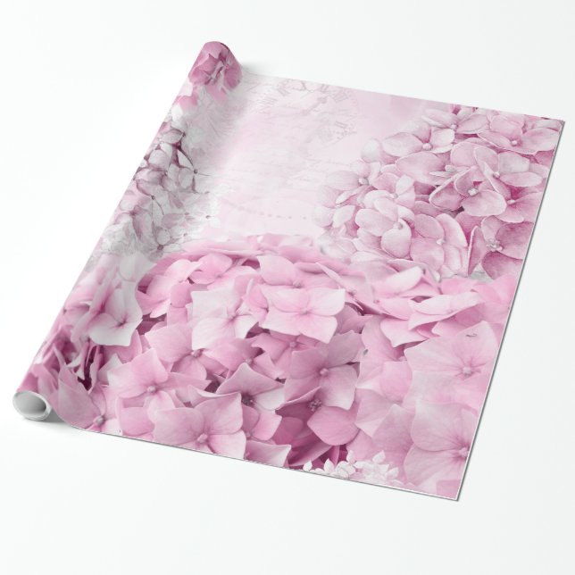 Papel De Presente Colagem de Pastel de Hydrangea primavera (Desenrolado)