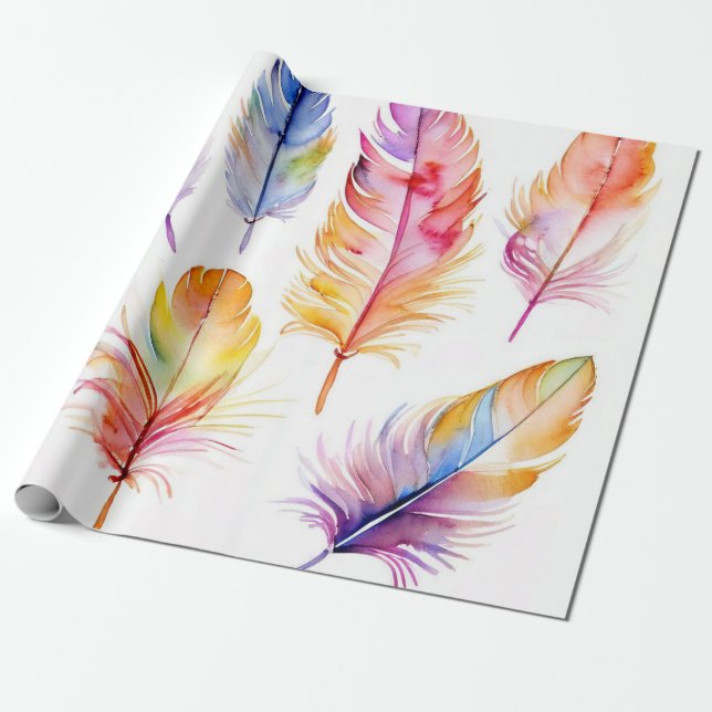 Papel De Presente Colagem de penas Whimsical (Desenrolado)