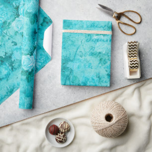 Papel De Presente Colagem de Rosas Azuis Distintas