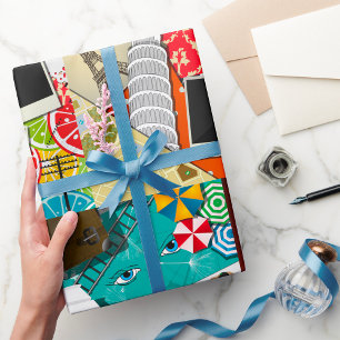 Papel De Presente Colagem de viagem com Férias de Marcas Terrestres