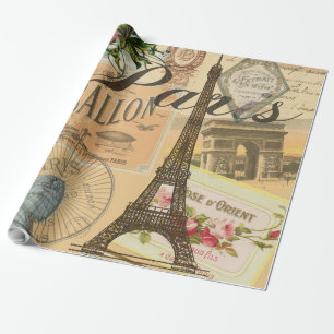 Papel De Presente Colagem de Viagens vintage de Paris França
