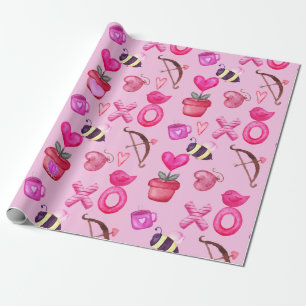Papel De Presente Colagem do Dia de os namorados em branco, rosa
