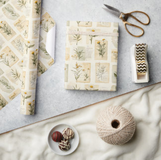 Papel De Presente Colagem do Herbário de Margarida Antiga