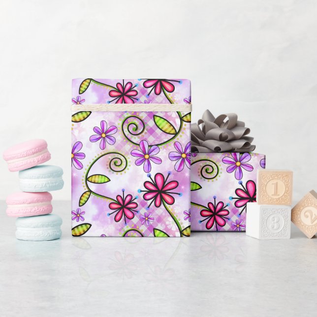 Papel De Presente Colagem Floral do Arco-Íris Holográfico (Chá de bebê)