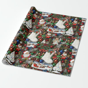 Papel De Presente Colagem Maximalista de Natal Retrô
