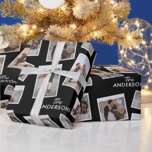 Papel De Presente Colagem Moderna da Família Multi Foto Preta