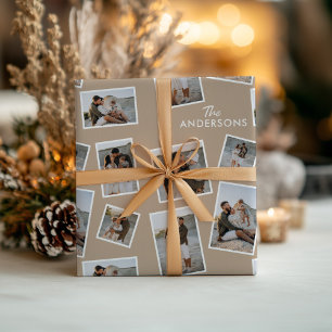 Papel De Presente Colagem Moderna da Família Multifoto Marrom