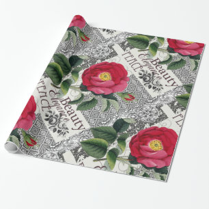 Papel De Presente Colagem moderna do wallpaper do rosa Vintage Damas