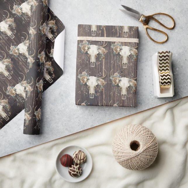 Papel De Presente Colagem oeste selvagem oeste-oeste do crânio da ma (Artesanato)