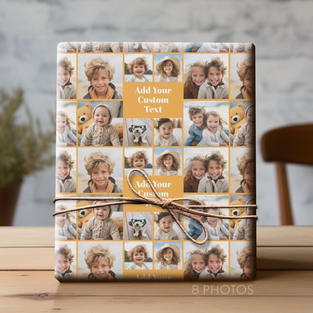 Papel De Presente Colagem Personalizada 8 Fotos - Texto Personalizad (Custom Photo Collage Wrapping Paper - All Occasion)