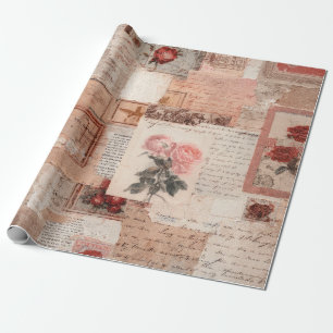 Papel De Presente Colagem Romântica Vintage de Rosa (2)