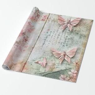 Papel De Presente Colagem Vintage Borboleta Sakura