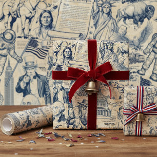 Papel De Presente Colagem Vintage História Americana EUA 250 ID1308
