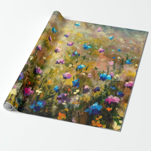 Papel De Presente  colapso de pintura Belo prado de rosa azul (Desenrolado)