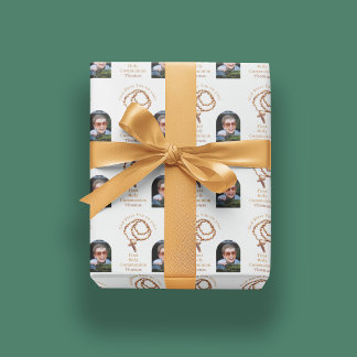 Papel De Presente Colar de Terço Sagrada Comunhão Foto Católico