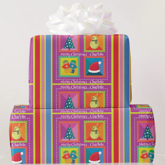 Papel De Presente Colar Nome e Saudação de Natal Rosa