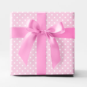 Papel De Presente Colar Rosa e Bolinhas Branca Pequena