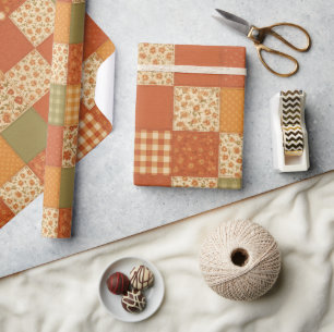 Papel De Presente Colcha de Patchwork de Terracota Casa de Campo Rús