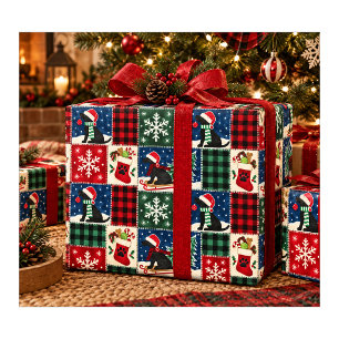 Papel De Presente Colcha de retalhos de Natal do Labrador preto