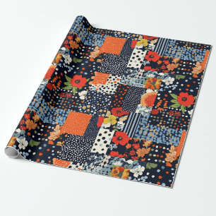 Papel De Presente Colcha de retalhos florais coral navy vintage