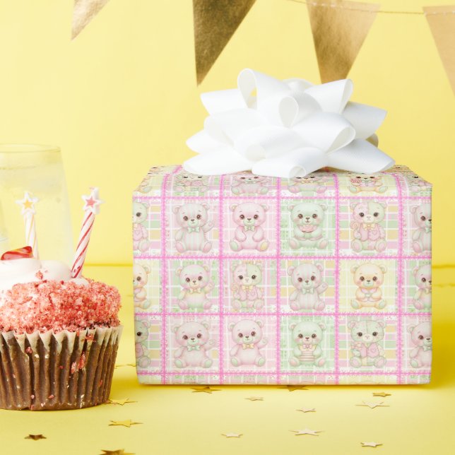 Papel De Presente Colcha de Urso de Patchwork Fofa Sem Costura (Festa de aniversário)