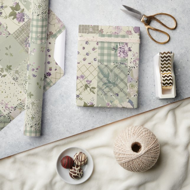 Papel De Presente Colcha Lilás Verde Pastel Xadrez Patchwork (Artesanato)