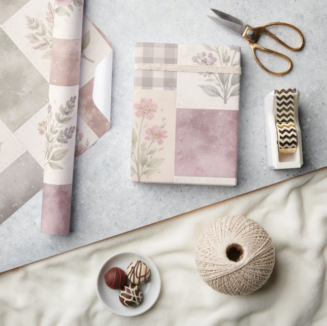 Papel De Presente Colcha Patchwork Roxo Pastel Fazenda Moderna  (Artesanato)