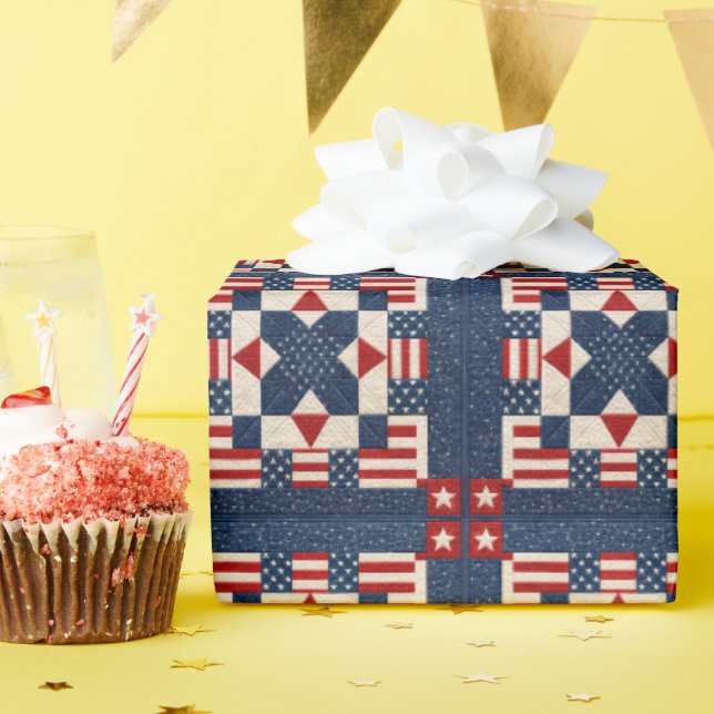 Papel De Presente Colcha Patriótica Americana Estrelada (Festa de aniversário)