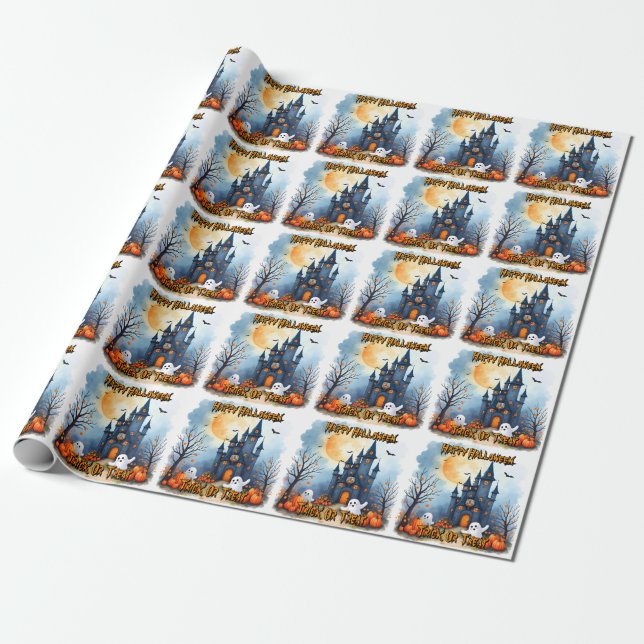 Papel De Presente Coleção Assustadora de Halloween Moderna e Fofa (Desenrolado)