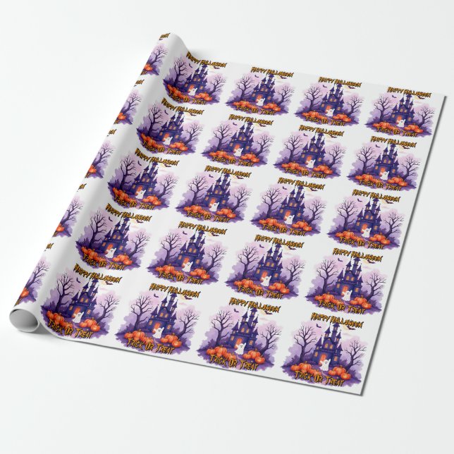 Papel De Presente Coleção Assustadora de Halloween Popular Fofa (Desenrolado)