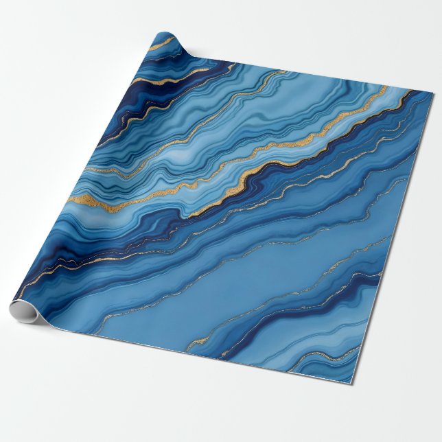 Papel De Presente Coleção Azure Dourada de Marble Moderno (Desenrolado)